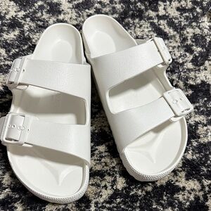 White Double-Strap Slide Sandals